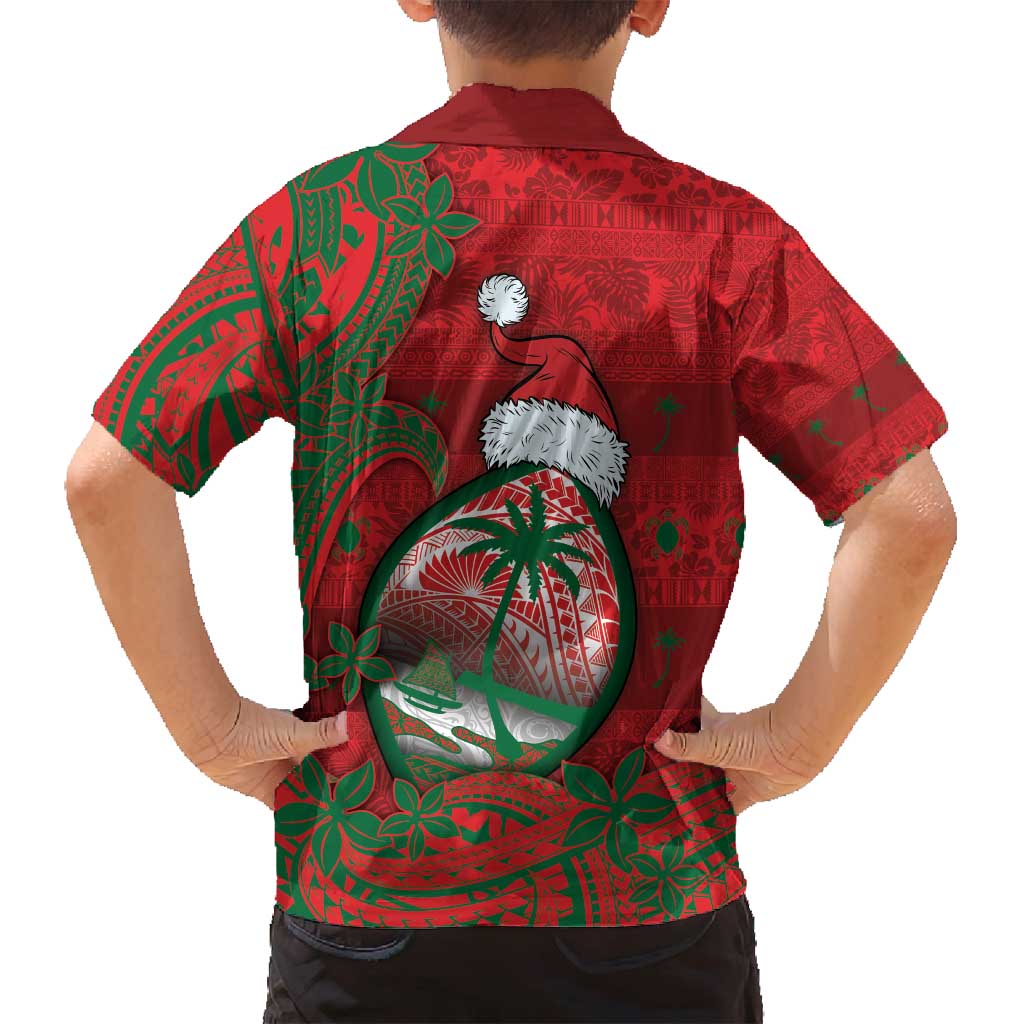 Guam Christmas Family Matching Long Sleeve Bodycon Dress and Hawaiian Shirt Chamorro Seal Hat Santa Tribal Waves - Polynesian Pride
