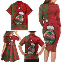 Guam Christmas Family Matching Long Sleeve Bodycon Dress and Hawaiian Shirt Chamorro Seal Hat Santa Tribal Waves - Polynesian Pride