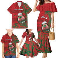 Guam Christmas Family Matching Mermaid Dress and Hawaiian Shirt Chamorro Seal Hat Santa Tribal Waves - Polynesian Pride