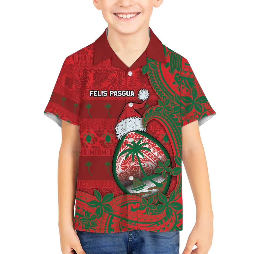 Guam Christmas Family Matching Off Shoulder Maxi Dress and Hawaiian Shirt Chamorro Seal Hat Santa Tribal Waves - Polynesian Pride