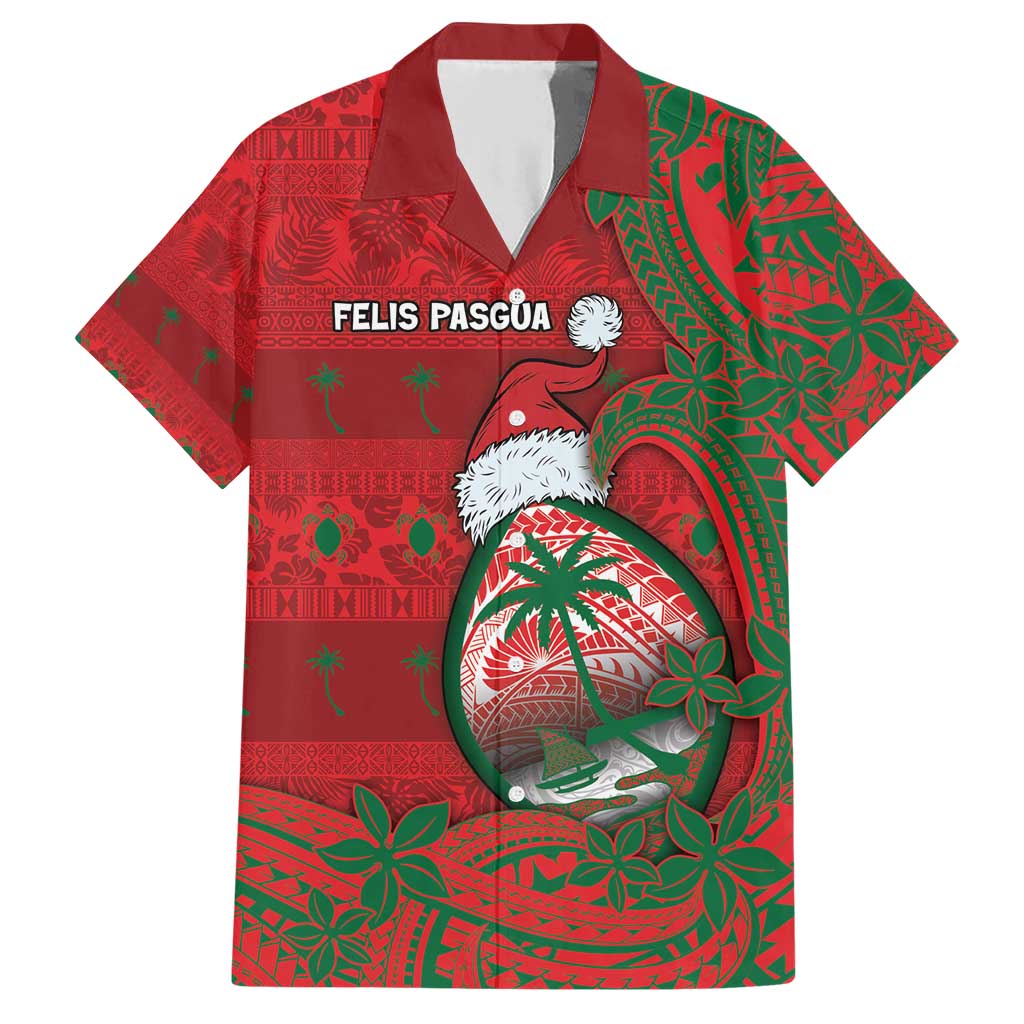 Guam Christmas Family Matching Short Sleeve Bodycon Dress and Hawaiian Shirt Chamorro Seal Hat Santa Tribal Waves - Polynesian Pride