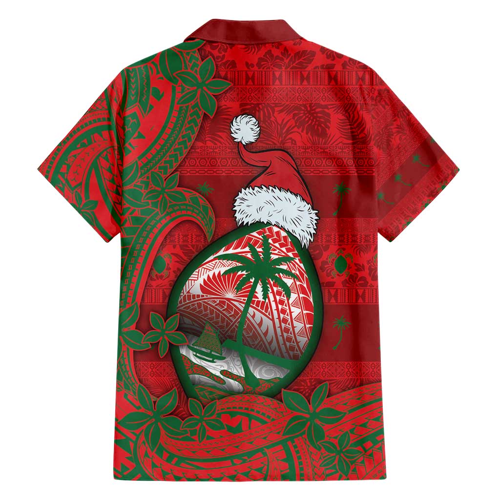 Guam Christmas Family Matching Short Sleeve Bodycon Dress and Hawaiian Shirt Chamorro Seal Hat Santa Tribal Waves - Polynesian Pride