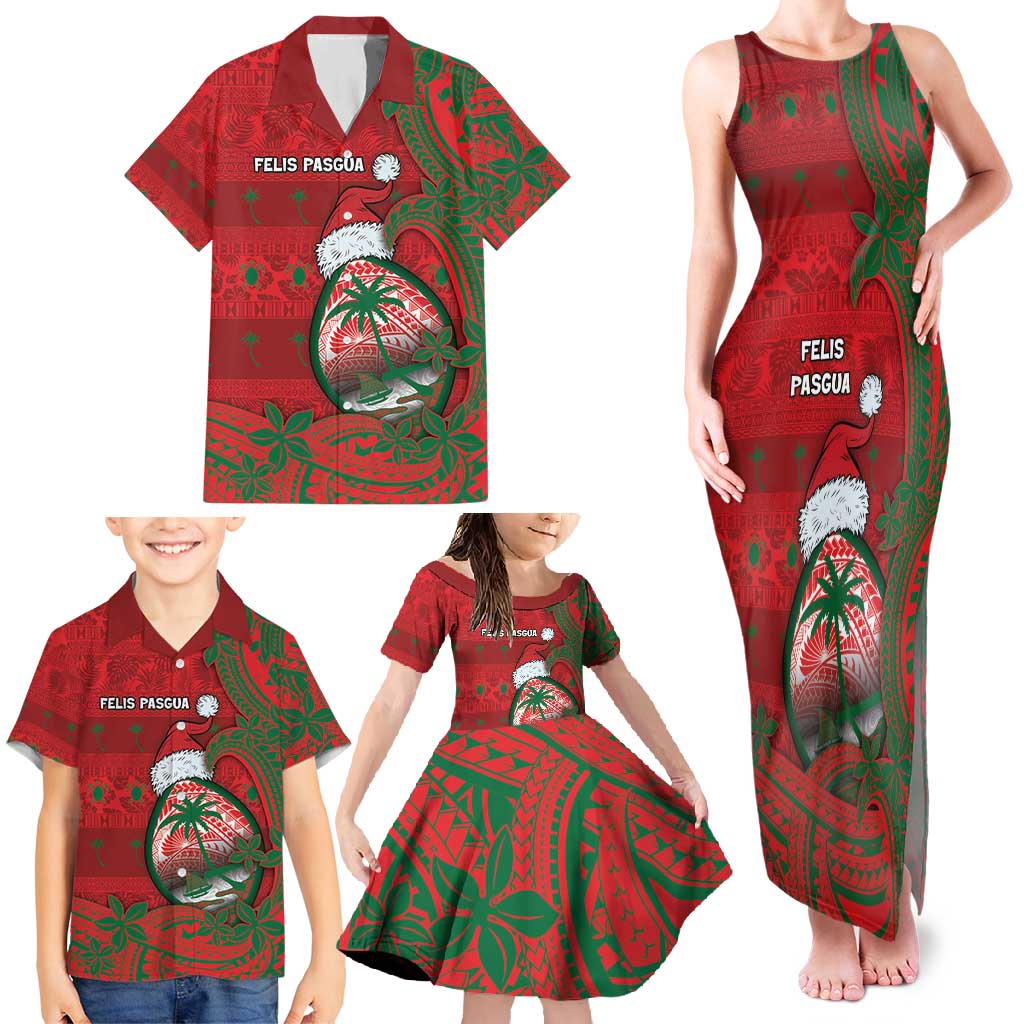 Guam Christmas Family Matching Tank Maxi Dress and Hawaiian Shirt Chamorro Seal Hat Santa Tribal Waves - Polynesian Pride