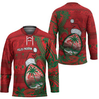 Guam Christmas Hockey Jersey Chamorro Seal Hat Santa Tribal Waves - Polynesian Pride
