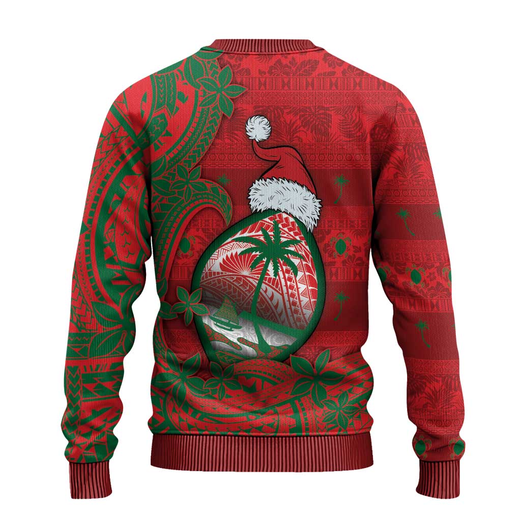 Guam Christmas Ugly Christmas Sweater Chamorro Seal Hat Santa Tribal Waves - Polynesian Pride