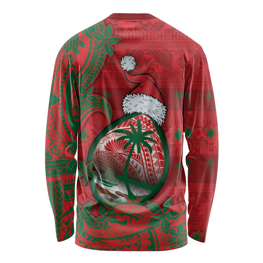 Guam Christmas Long Sleeve Shirt Chamorro Seal Hat Santa Tribal Waves - Polynesian Pride