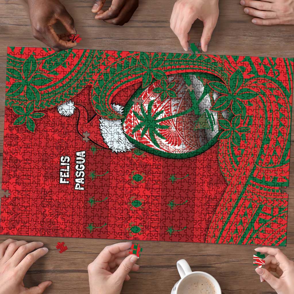 Guam Christmas Puzzle Chamorro Seal Hat Santa Tribal Waves - Polynesian Pride