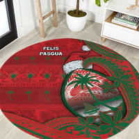 Guam Christmas Round Carpet Chamorro Seal Hat Santa Tribal Waves - Polynesian Pride