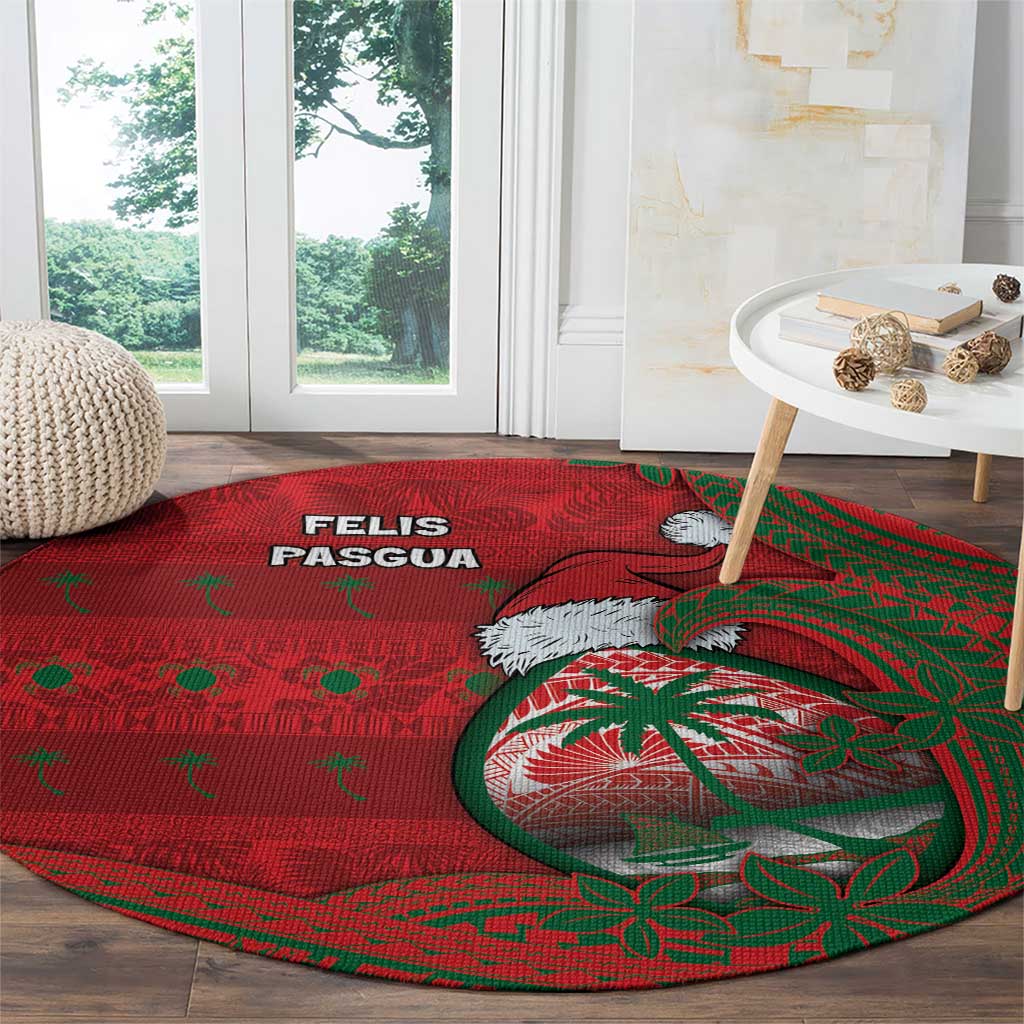 Guam Christmas Round Carpet Chamorro Seal Hat Santa Tribal Waves - Polynesian Pride