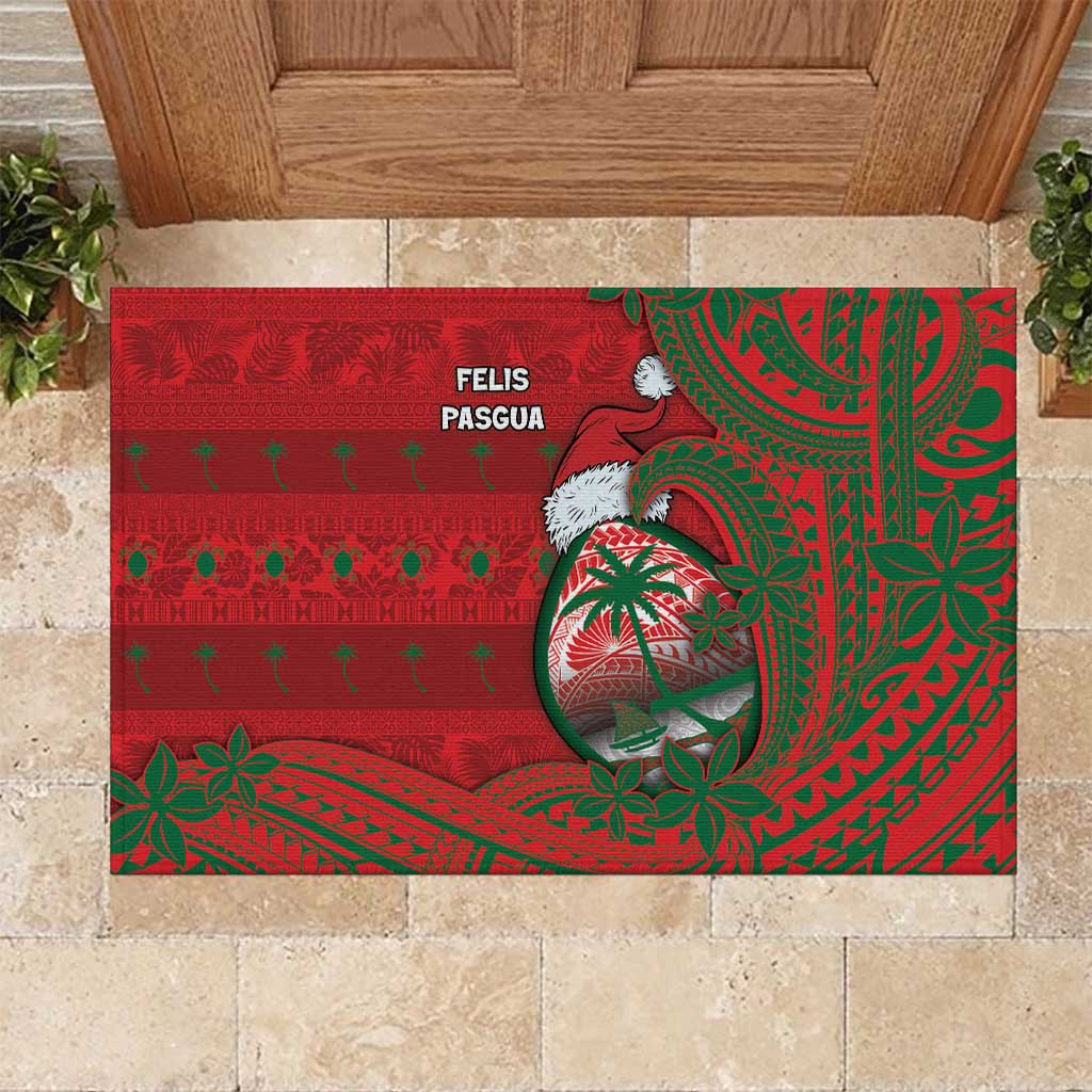 Guam Christmas Rubber Doormat Chamorro Seal Hat Santa Tribal Waves - Polynesian Pride
