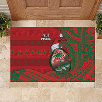 Guam Christmas Rubber Doormat Chamorro Seal Hat Santa Tribal Waves - Polynesian Pride