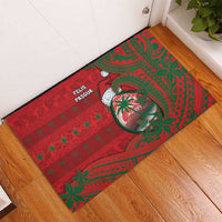 Guam Christmas Rubber Doormat Chamorro Seal Hat Santa Tribal Waves - Polynesian Pride