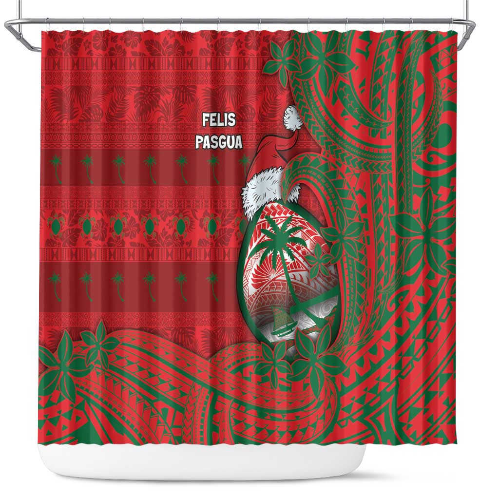 Guam Christmas Shower Curtain Chamorro Seal Hat Santa Tribal Waves - Polynesian Pride