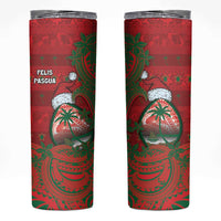 Guam Christmas Skinny Tumbler Chamorro Seal Hat Santa Tribal Waves - Polynesian Pride