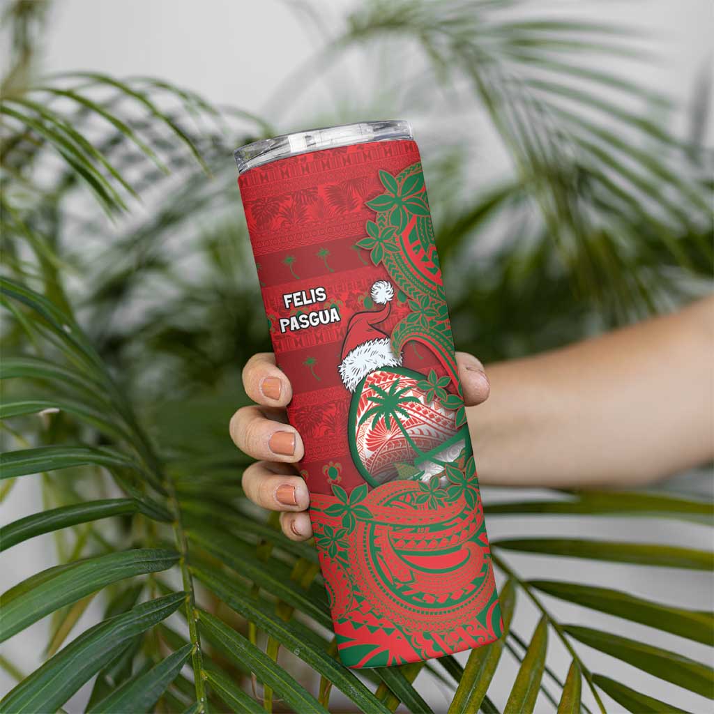 Guam Christmas Skinny Tumbler Chamorro Seal Hat Santa Tribal Waves - Polynesian Pride