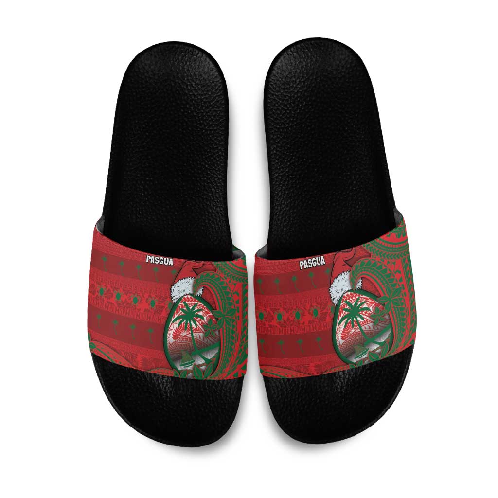 Guam Christmas Slide Sandals Chamorro Seal Hat Santa Tribal Waves - Polynesian Pride