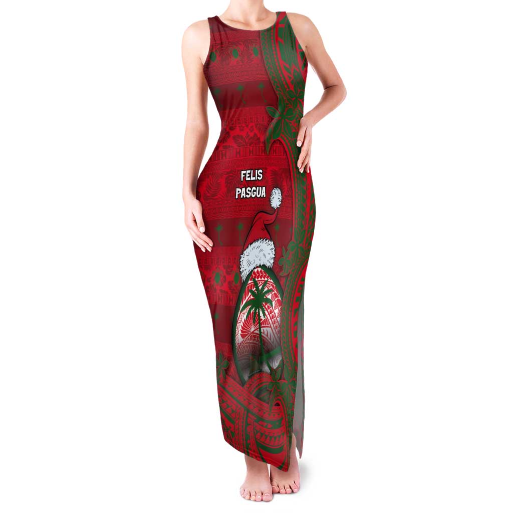 Guam Christmas Tank Maxi Dress Chamorro Seal Hat Santa Tribal Waves - Polynesian Pride