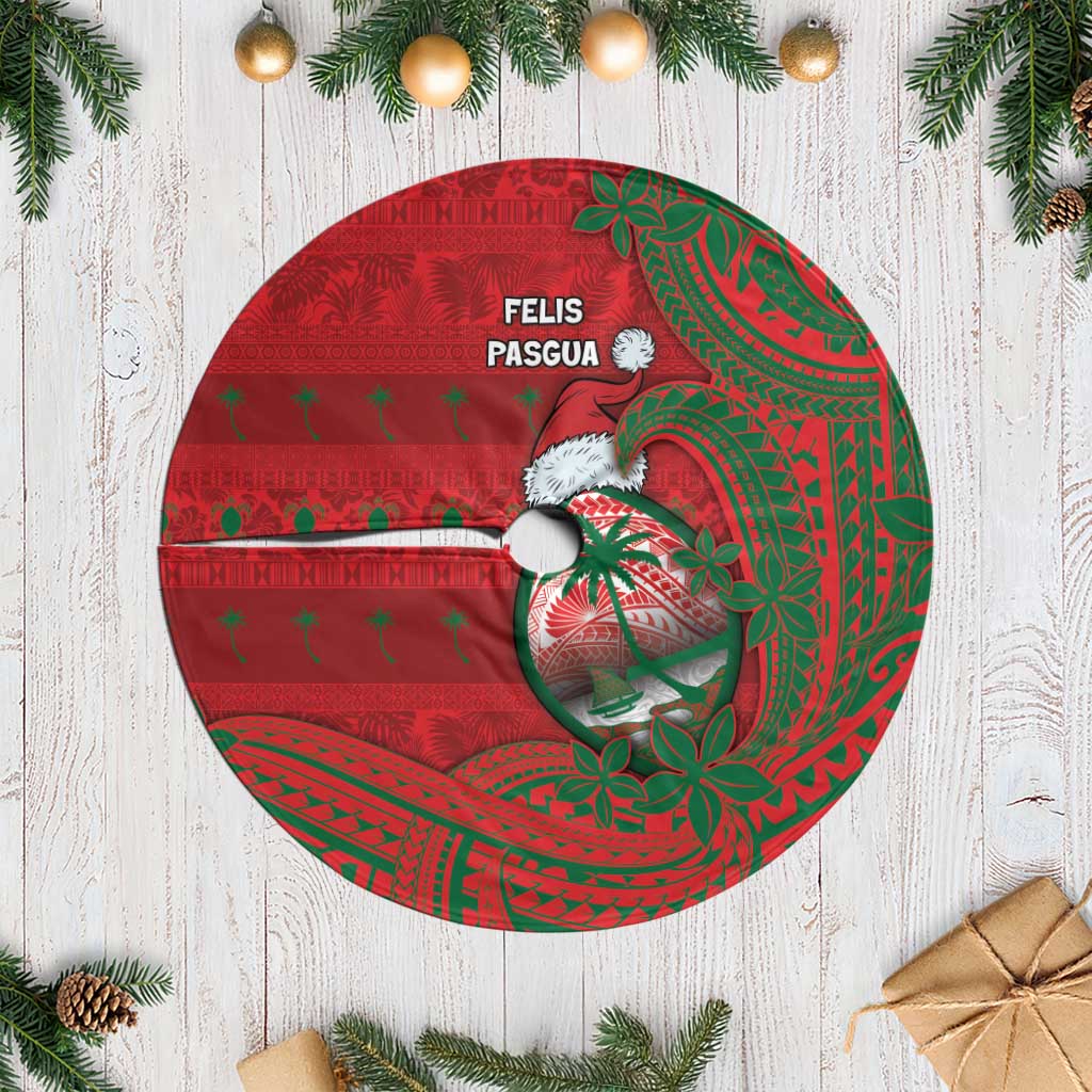 Guam Christmas Tree Skirt Chamorro Seal Hat Santa Tribal Waves - Polynesian Pride