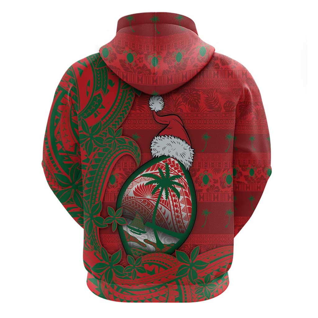 Guam Christmas Zip Hoodie Chamorro Seal Hat Santa Tribal Waves - Polynesian Pride