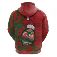 Guam Christmas Zip Hoodie Chamorro Seal Hat Santa Tribal Waves - Polynesian Pride