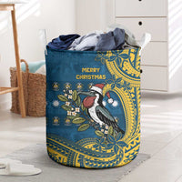 Nauru Christmas Laundry Basket Frigatebird Bird Santa Tribal Waves - Polynesian Pride