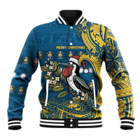Nauru Christmas Baseball Jacket Frigatebird Bird Santa Tribal Waves - Polynesian Pride