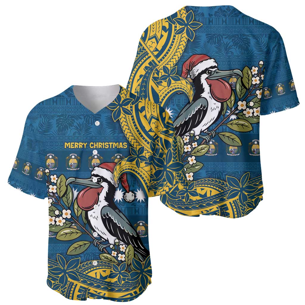 Nauru Christmas Baseball Jersey Frigatebird Bird Santa Tribal Waves - Polynesian Pride