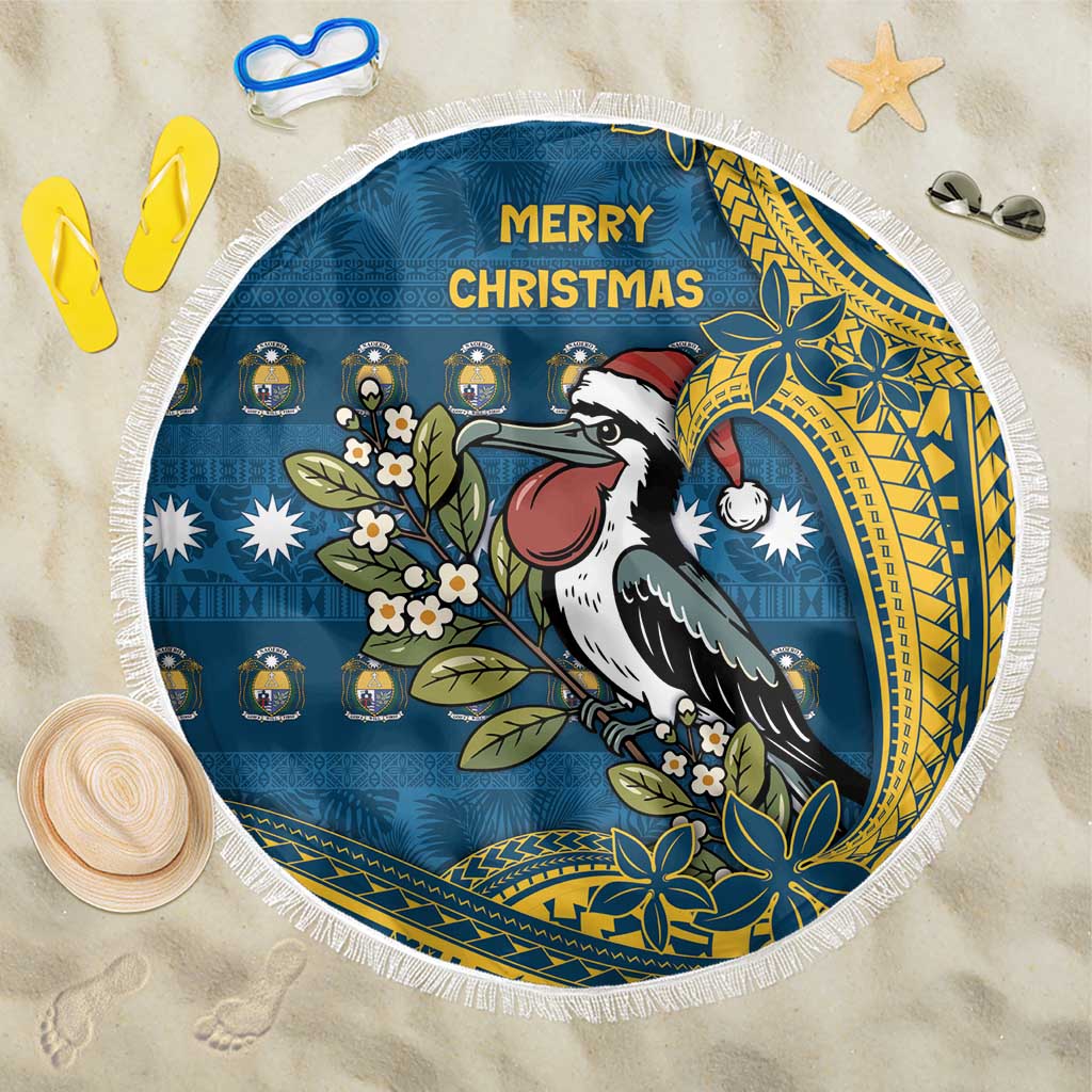 Nauru Christmas Beach Blanket Frigatebird Bird Santa Tribal Waves - Polynesian Pride
