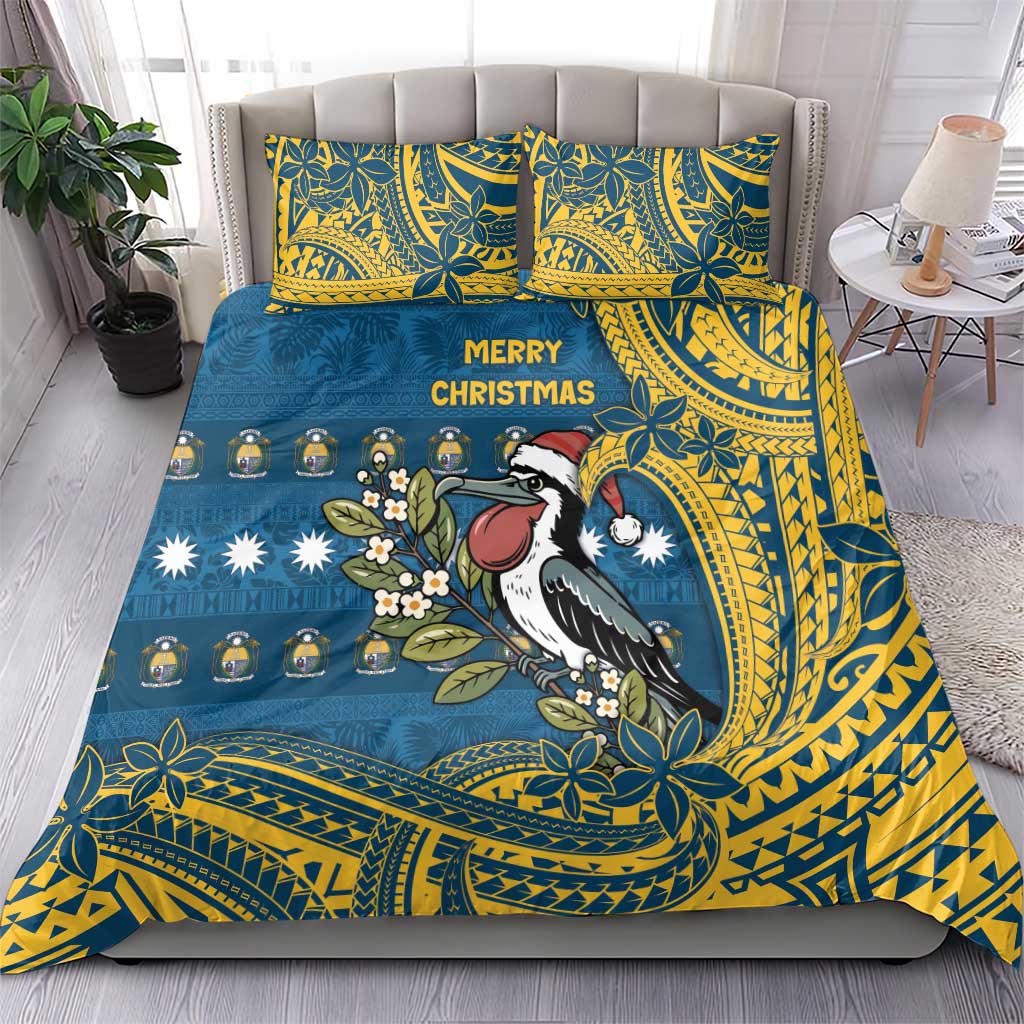 Nauru Christmas Bedding Set Frigatebird Bird Santa Tribal Waves - Polynesian Pride