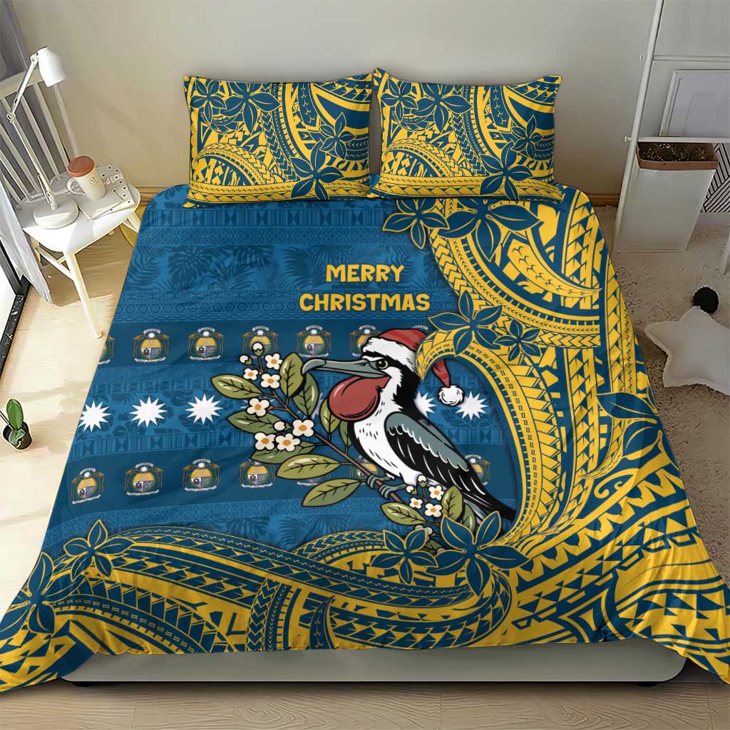 Nauru Christmas Bedding Set Frigatebird Bird Santa Tribal Waves - Polynesian Pride
