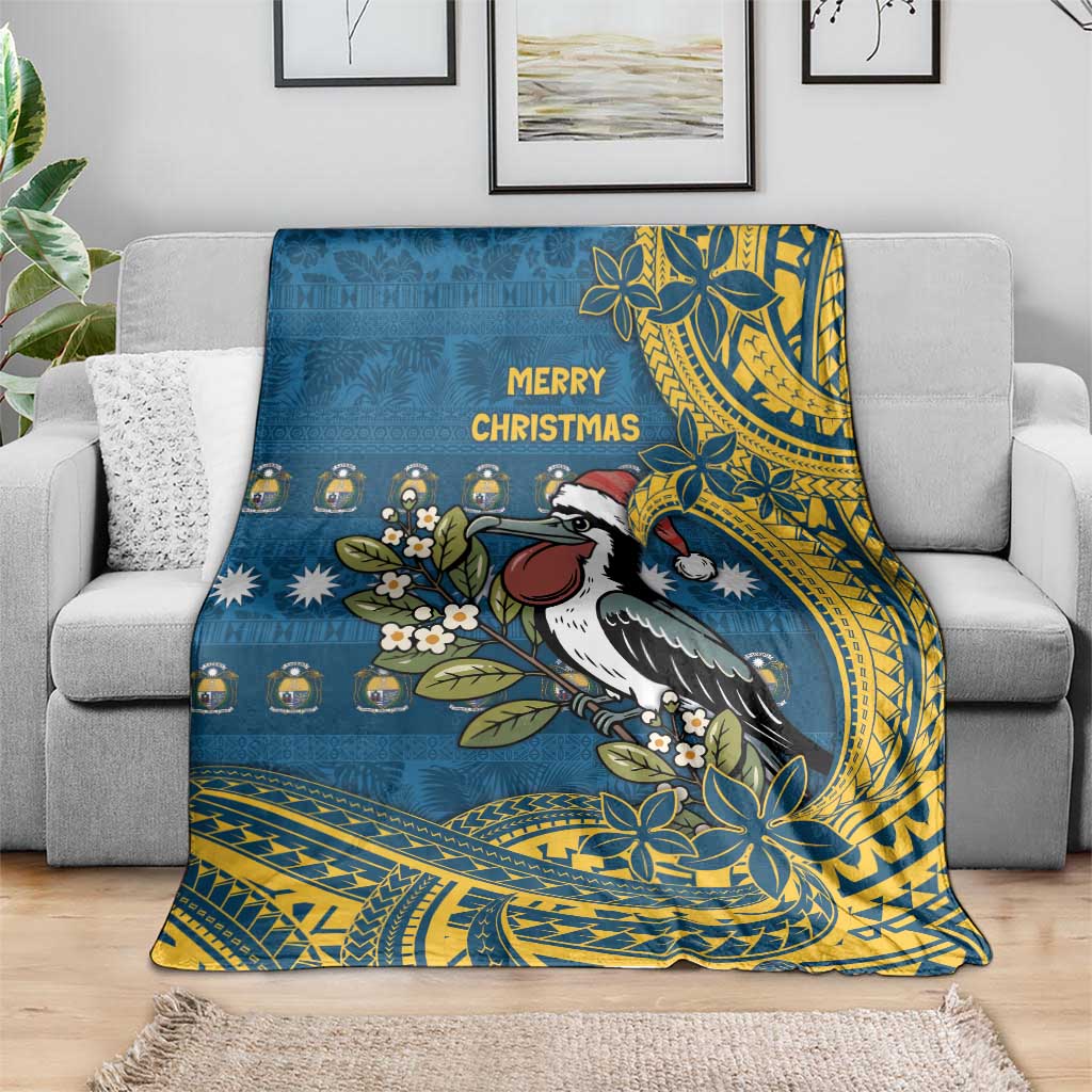 Nauru Christmas Blanket Frigatebird Bird Santa Tribal Waves - Polynesian Pride