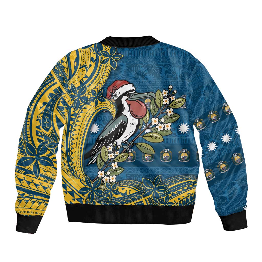 Nauru Christmas Bomber Jacket Frigatebird Bird Santa Tribal Waves - Polynesian Pride
