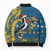 Nauru Christmas Bomber Puffer Jacket Frigatebird Bird Santa Tribal Waves - Polynesian Pride