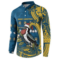 Nauru Christmas Button Sweatshirt Frigatebird Bird Santa Tribal Waves - Polynesian Pride