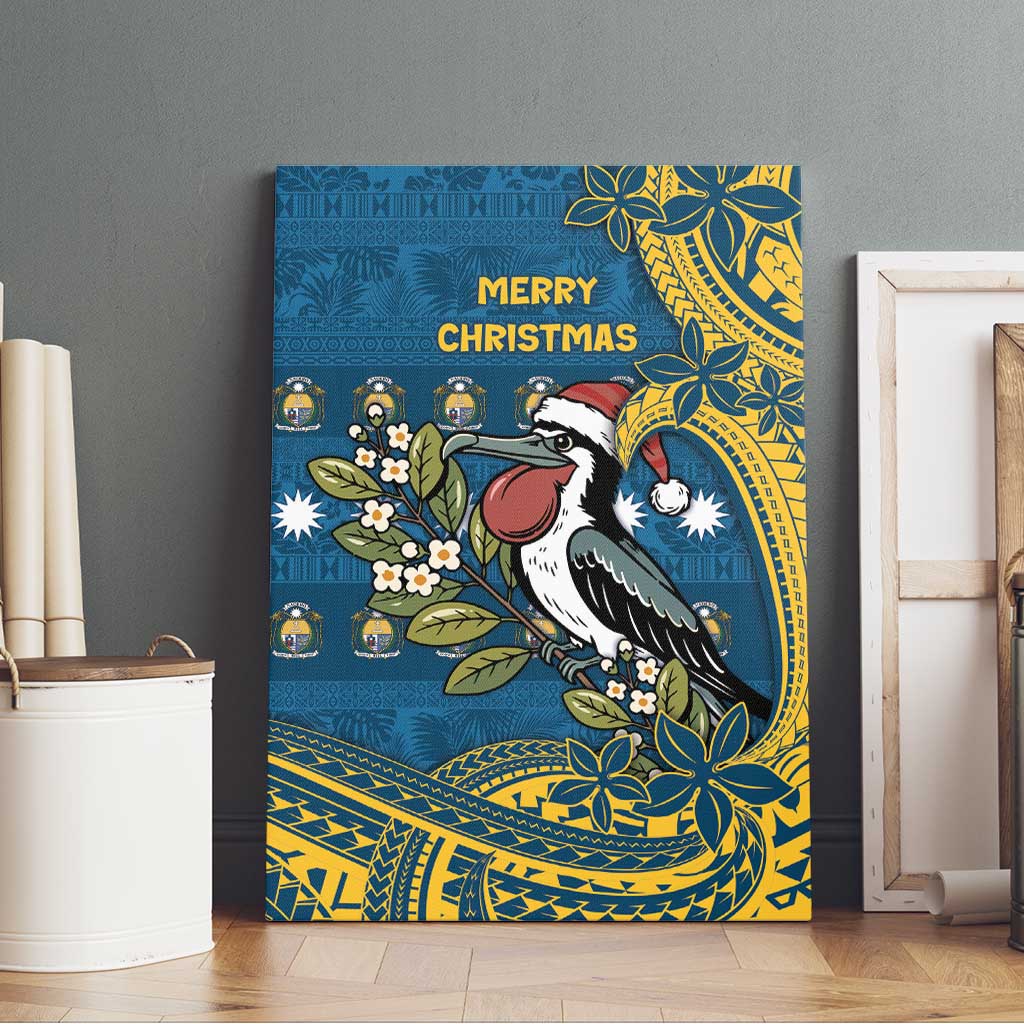 Nauru Christmas Canvas Wall Art Frigatebird Bird Santa Tribal Waves - Polynesian Pride