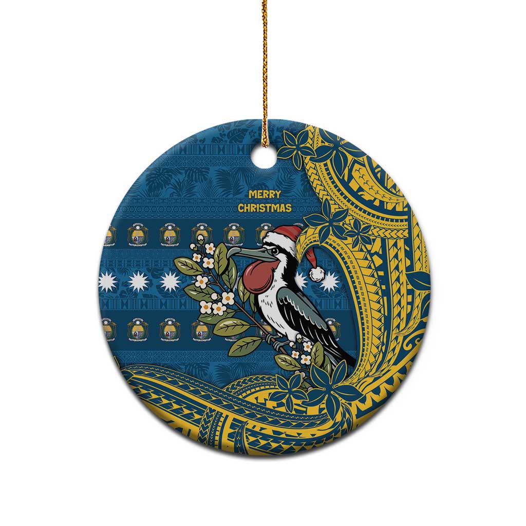 Nauru Christmas Ceramic Ornament Frigatebird Bird Santa Tribal Waves - Polynesian Pride