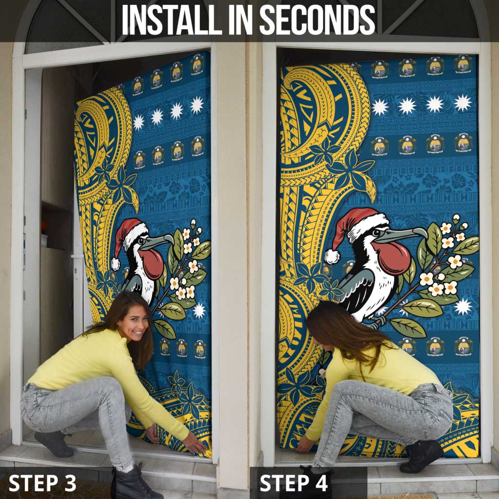 Nauru Christmas Door Cover Frigatebird Bird Santa Tribal Waves - Polynesian Pride