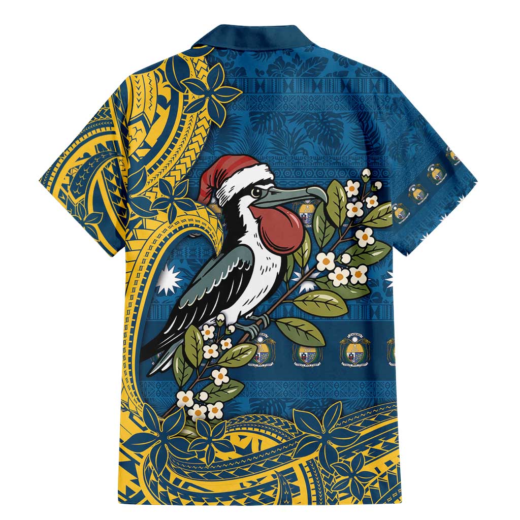 Nauru Christmas Family Matching Mermaid Dress and Hawaiian Shirt Frigatebird Bird Santa Tribal Waves - Polynesian Pride