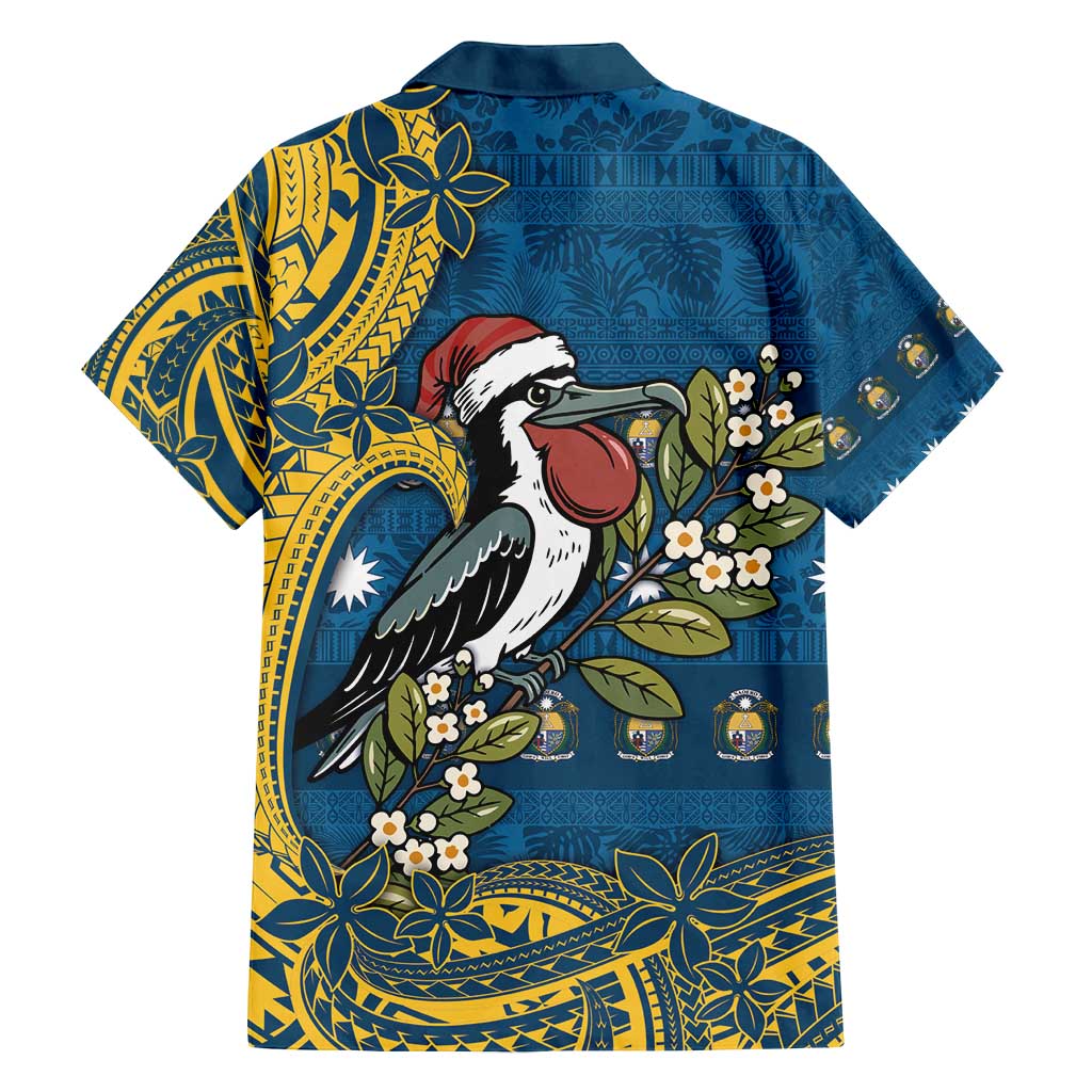 Nauru Christmas Family Matching Puletasi and Hawaiian Shirt Frigatebird Bird Santa Tribal Waves - Polynesian Pride