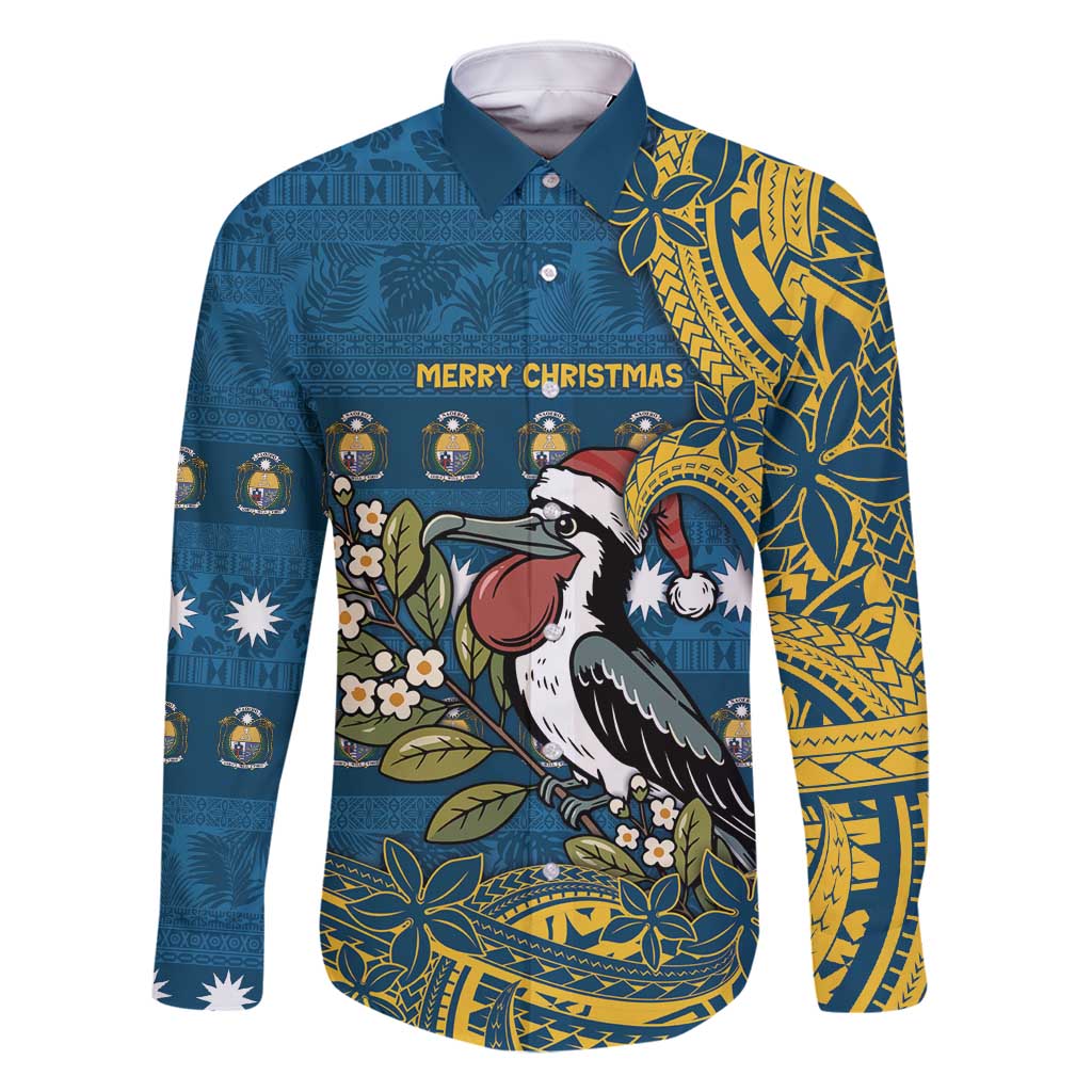 Nauru Christmas Family Matching Tank Maxi Dress and Hawaiian Shirt Frigatebird Bird Santa Tribal Waves - Polynesian Pride