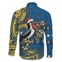 Nauru Christmas Family Matching Tank Maxi Dress and Hawaiian Shirt Frigatebird Bird Santa Tribal Waves - Polynesian Pride