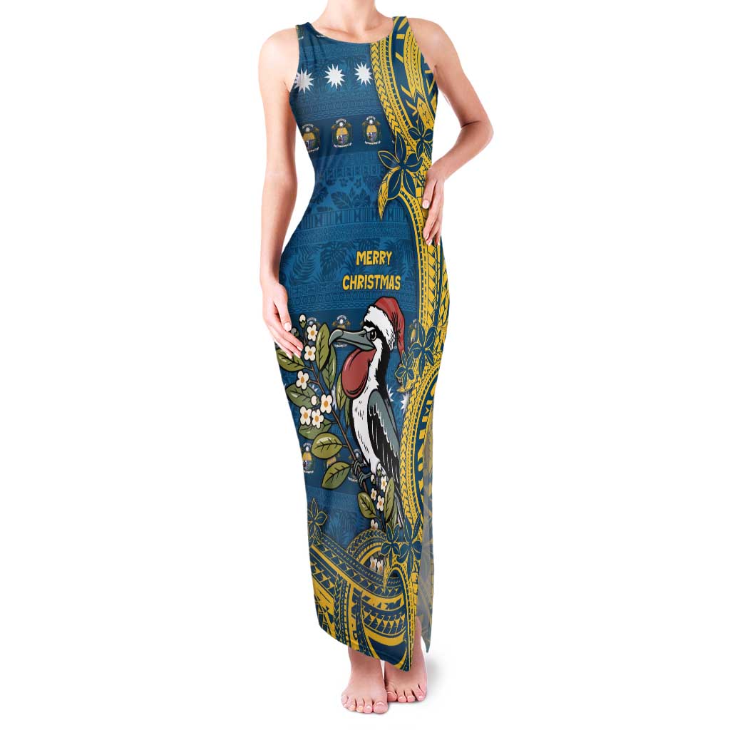 Nauru Christmas Family Matching Tank Maxi Dress and Hawaiian Shirt Frigatebird Bird Santa Tribal Waves - Polynesian Pride