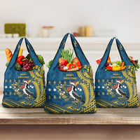 Nauru Christmas Grocery Bag Frigatebird Bird Santa Tribal Waves - Polynesian Pride