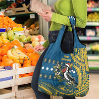 Nauru Christmas Grocery Bag Frigatebird Bird Santa Tribal Waves - Polynesian Pride