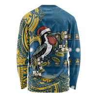Nauru Christmas Long Sleeve Shirt Frigatebird Bird Santa Tribal Waves - Polynesian Pride