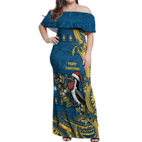 Nauru Christmas Off Shoulder Maxi Dress Frigatebird Bird Santa Tribal Waves - Polynesian Pride
