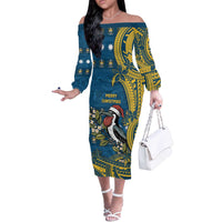 Nauru Christmas Off The Shoulder Long Sleeve Dress Frigatebird Bird Santa Tribal Waves - Polynesian Pride