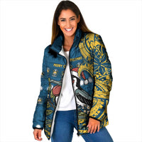 Nauru Christmas Padded Jacket Frigatebird Bird Santa Tribal Waves - Polynesian Pride