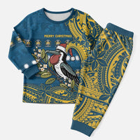 Nauru Christmas Pajama Set Frigatebird Bird Santa Tribal Waves - Polynesian Pride
