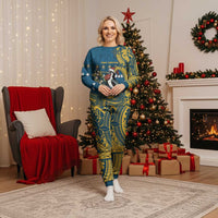 Nauru Christmas Pajama Set Frigatebird Bird Santa Tribal Waves - Polynesian Pride